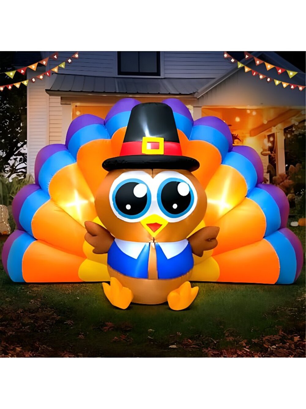 6FT Thanksgiving Inflatables Outdoor Decoration Inflatable Turkey, Built in LED
